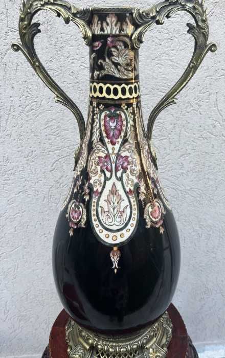 Impozanta vaza cu anse-portelan-bronz-pictura manuala-email-Franta