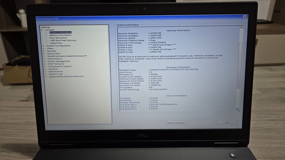 Laptop Dell Workstation i7gen9,4Gb video dedicat, 17.1" HD, 32Gb ddr4