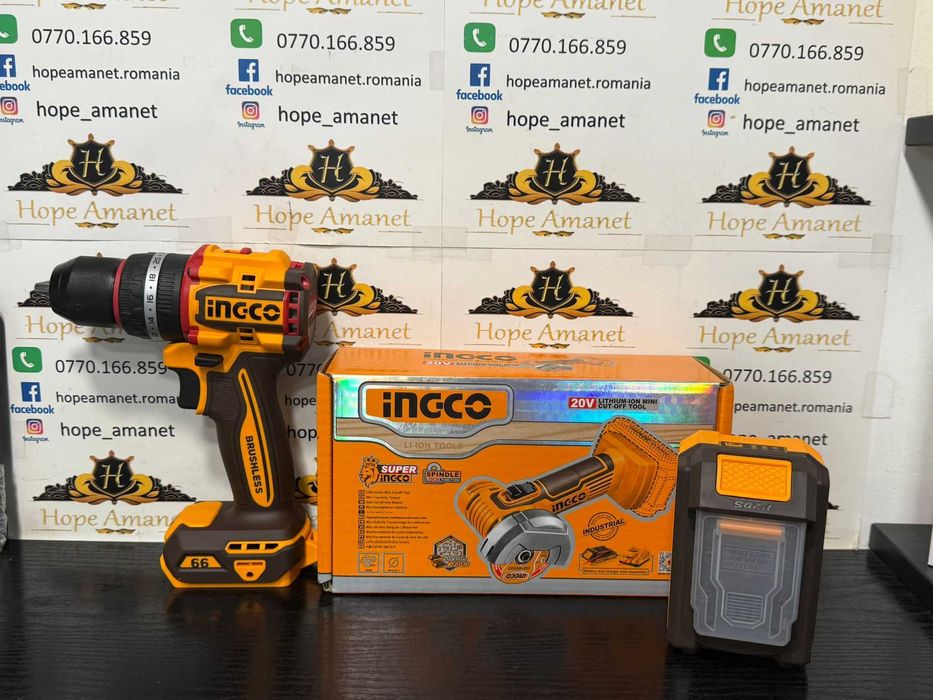 Hope Amanet P10/Polizor unghiular 20v + Bormasina cu Acumulator 20V