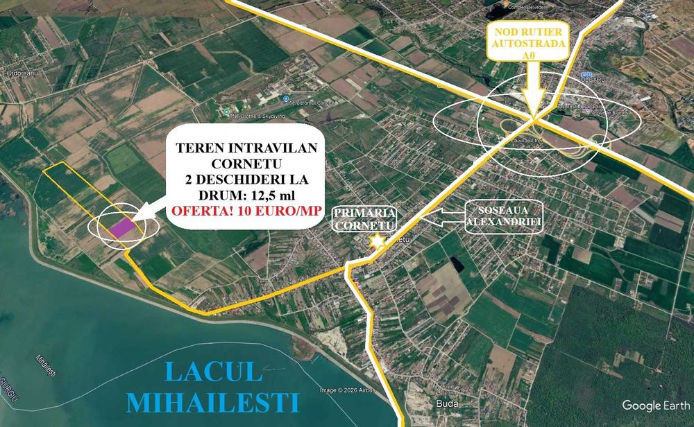 Proprietar – Teren Intravilan Cornetu - 2.466 mp, 10 €/mp – 2 Deschideri la drum