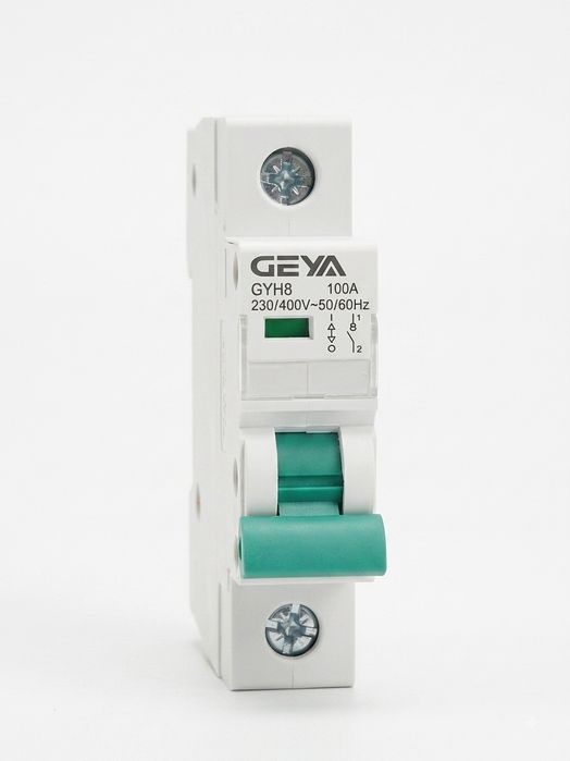 Главен прекъсвач / Товарен разединител GEYA GYH8 100A (1P, DIN релса) ключ 100 ампера