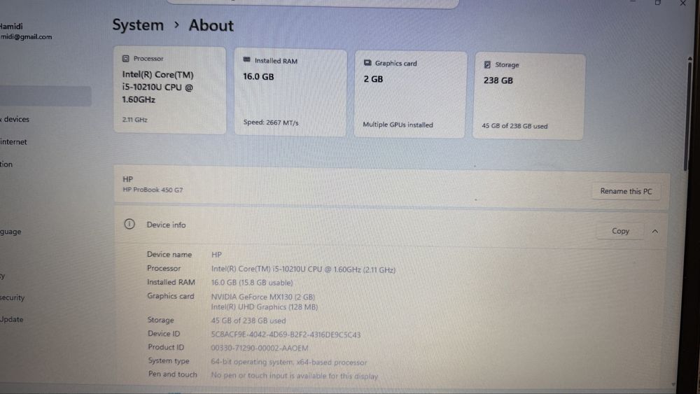 Laptop HP ProBook 450 G7