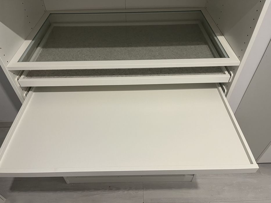 Dulap IKEA PAX alb 100 cm + KOMPLEMENT sertar sticlă și tăvi extensibile