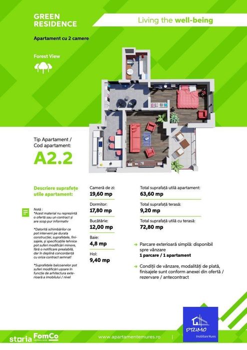 Apartamente noi cu 2 camere, finisate in complex Green Residence