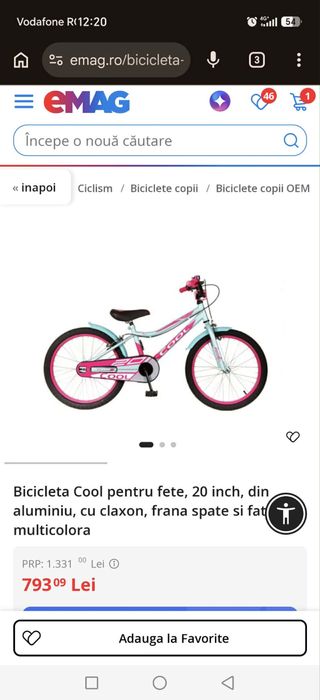 Vând bicicleta fetite 20"