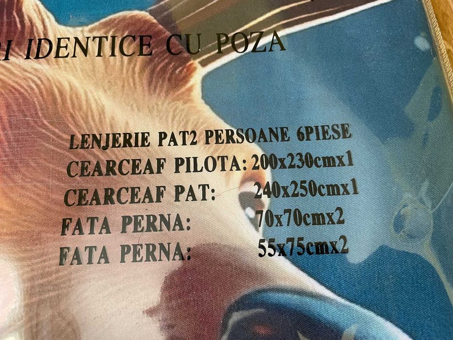 Set lenjerie pat Pucioasa NOU, sigilat, 6 piese - cearceaf pilota + cearceaf pat + 2 fete perna mari + 2 fete perna mici