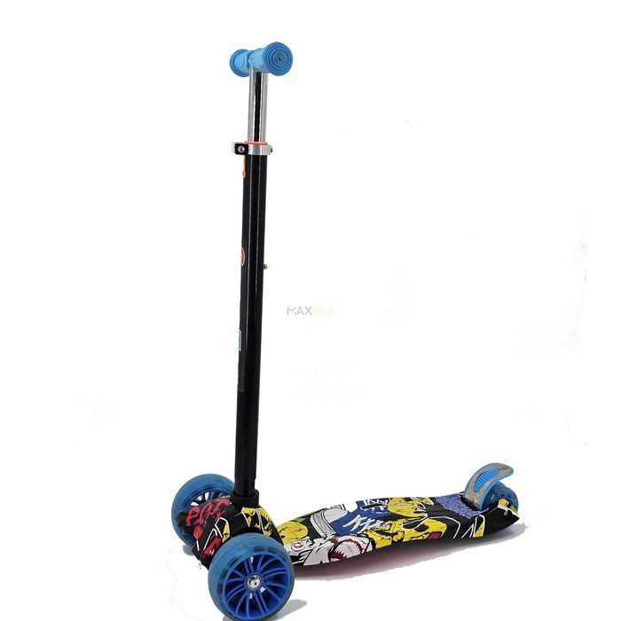 Детска тротинетка триколка синьо многоцветно с 3 светещи колела