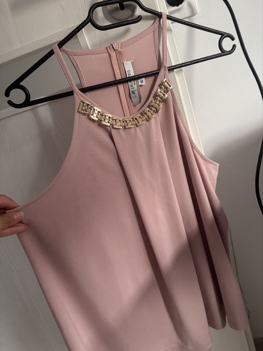 Bluză elegantă roz pudrat cu detaliu auriu XL