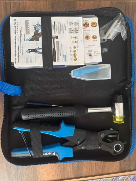 Kit marochinărie Perciva – clește capsator, capse și nituri piele, nou
