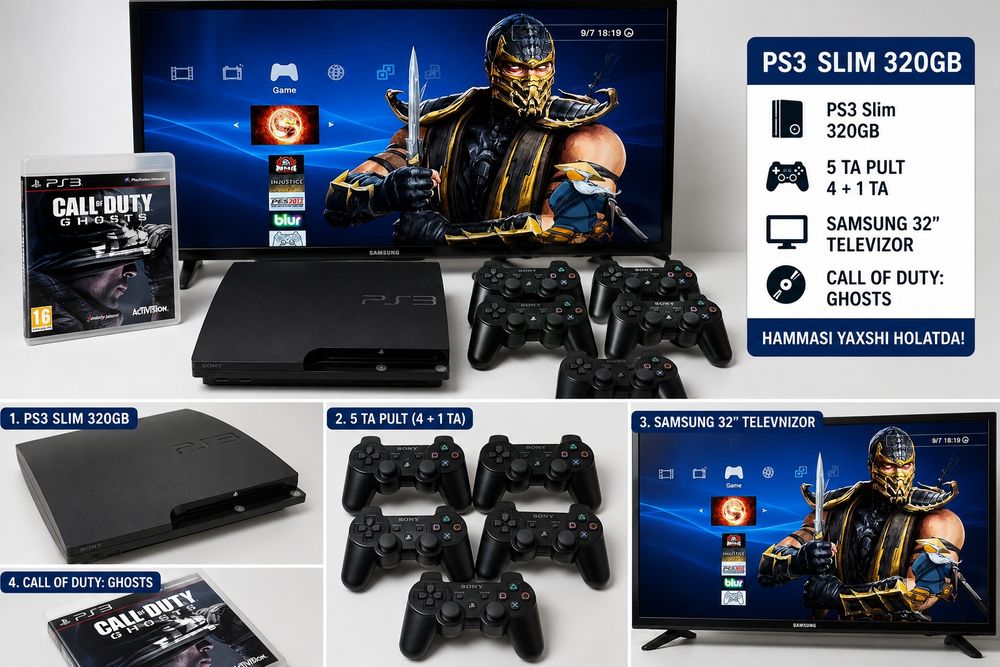 Ps3+Samsung 32tali televizor+5ta pulti va call of duty ghostni hammasi