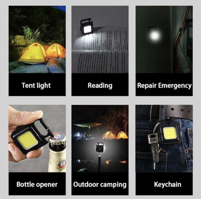 Мултитул 4в1 LED фенер ключодържател отварачка силен магнит USB