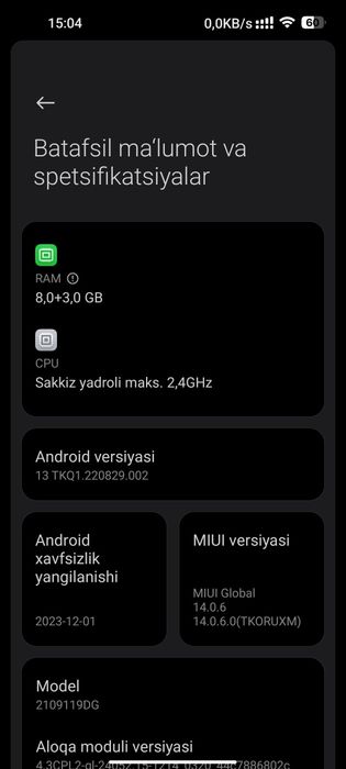 Xiomi 11 lite 5G 128.8+3 aybi umuman yuq