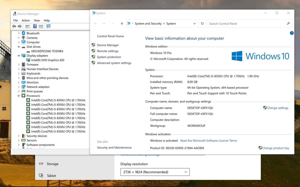 Tableta Microsoft Surface Pro 6, i5-8350U, 8 GB Ram, SSD 256 GB