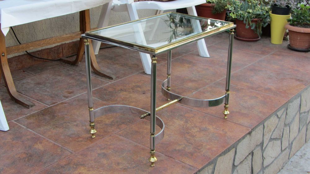 Masuta cafeavintage, alama,inox,sticla anii 70 patina, deosebita