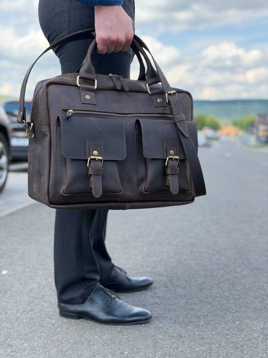 Geantă de afaceri din piele tip mesager. Geantă de umăr din piele pentru laptop. Men's genuine leather briefcase