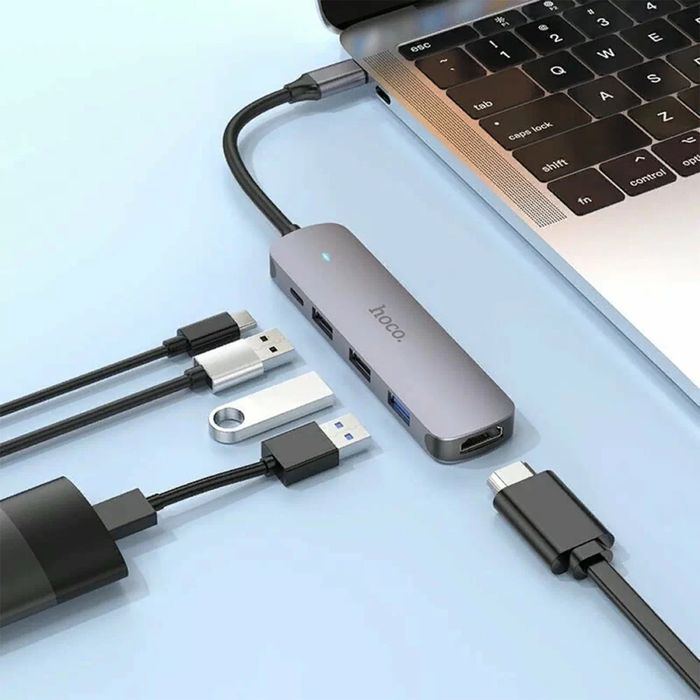 USB Type-C Хаб HOCO HB27 5 в 1, HDMI, USB 3.0, 2×USB 2.0, PD 100W