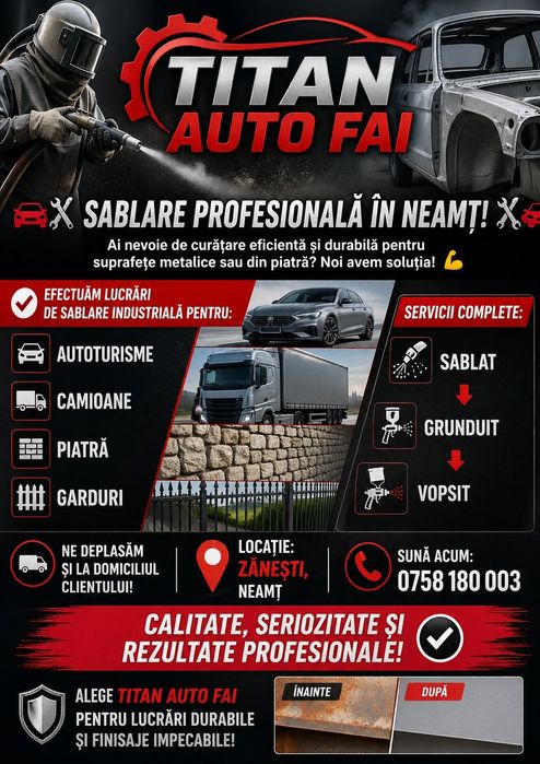 Servicii de  sablare autotursime camioane  utilaje poduri de fier  facem si deplasari