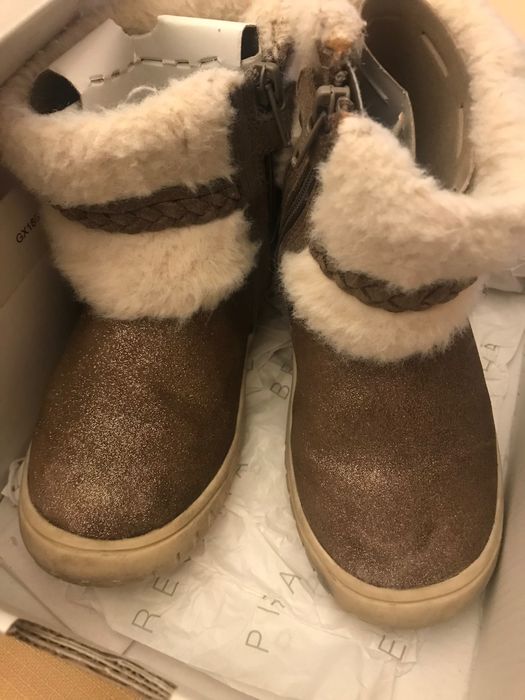 Cizme fetite Geox Omar, marime 27, piele si blanita, grej