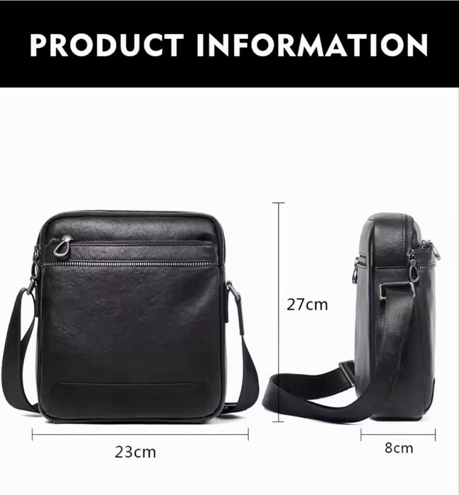 Мъжка елегантна дизайнерска чанта за през рамо /Черна естествена кожа!