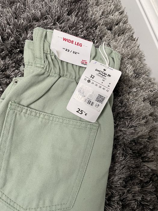 Blugi Verzi Wide Leg cu Elastic