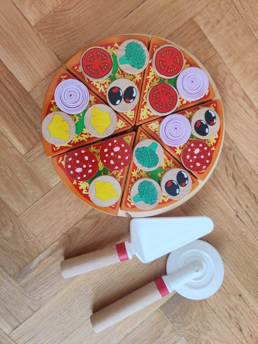 Дървена играчки за готвене: барбекю, пица торта, зеленчуци за рязане