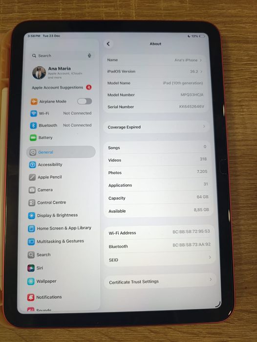 iPad 10 64 GB culoare roz