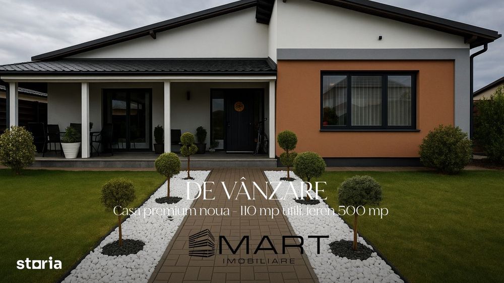 Casă premium nouă – 110 mp utili, teren 500 mp