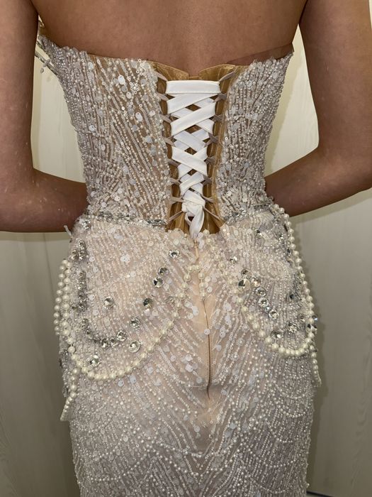 Rochie deosebita cu pietre si perle de ocazie / mireasa pe corset Kosovo
