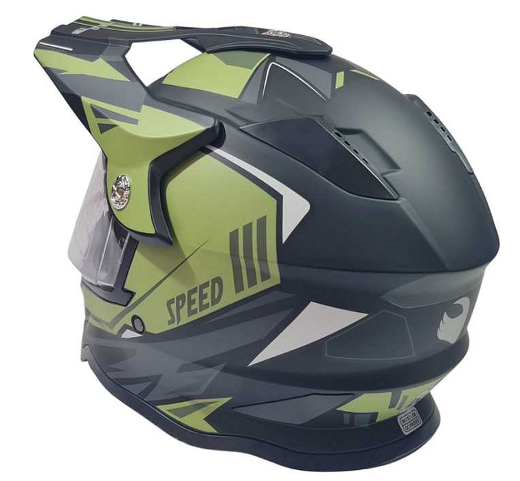 Крос каска за мотор, мотокрос, ендуро и АТВ - черно-зелен мат - размер М и L