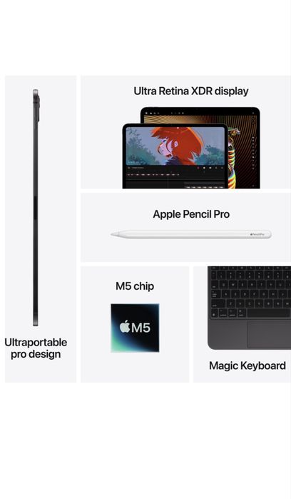 Tableta APPLE iPad Pro 11" (M5), 256GB, 12GB RAM, Wi-Fi, Standard Glass, Space Black