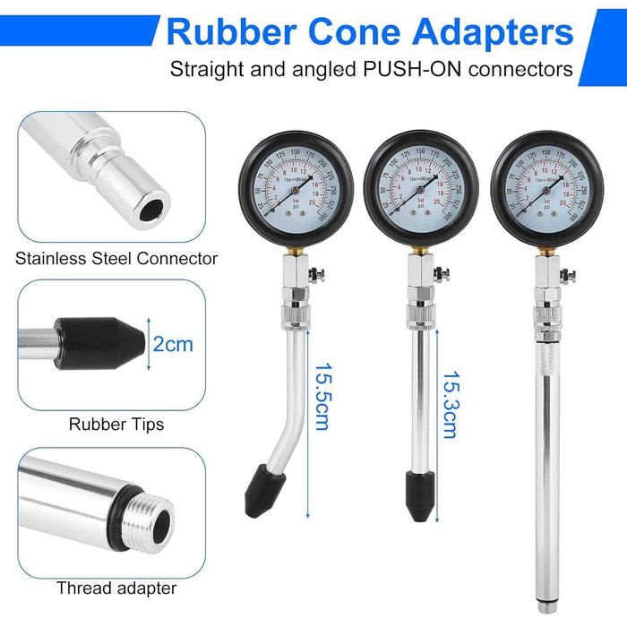 Тестер за компресия бензинови двигатели 0–300 PSI, комплект 11 ч.