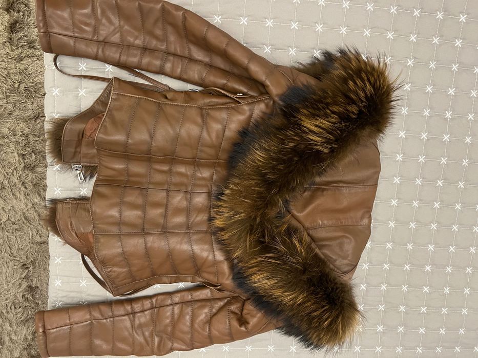 Зимно кожено яке Естествена кожа и косъм от лисица
