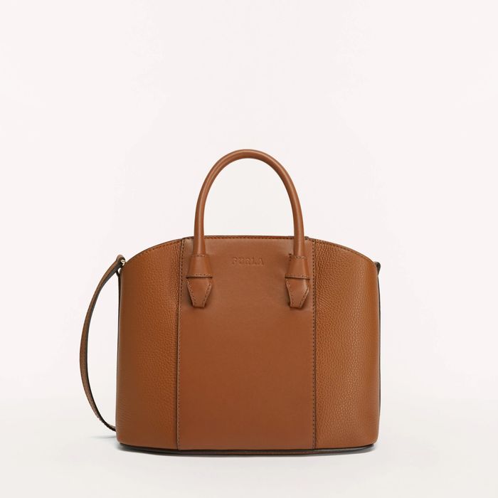 Кожена кафява чанта Furla