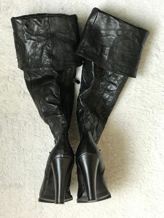 Cizme negre brand Diesel peste genunchi dama piele originale toc 11 cm