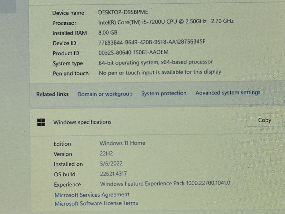 vand laptop Hp 15-ay104no..15.6 inch FH..i5 7200..8 Gb.Ssd Nvme 256 Gb