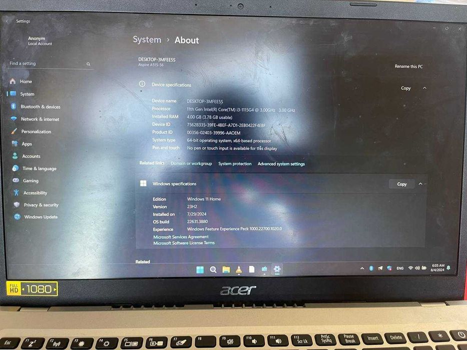 Acer Aspire 5 Taza noutbook