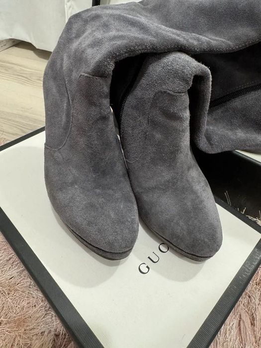 Cizme gri elegante cu toc din piele naturală mărimea 35