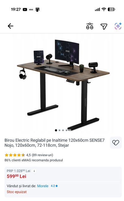 Birou reglabil electric 120-60