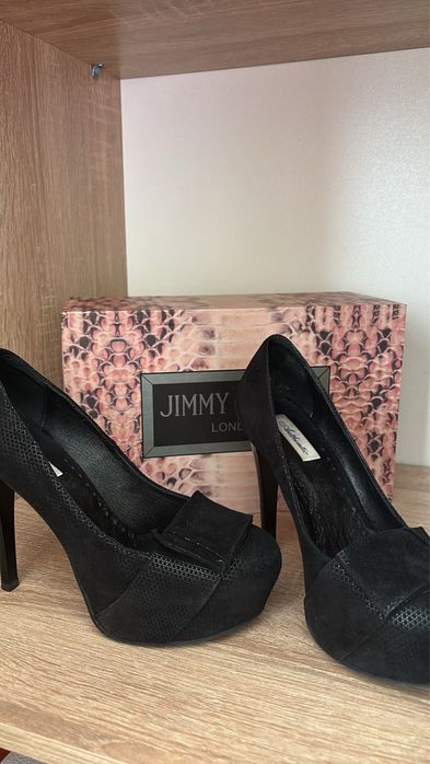 Pantofi cu toc negri piele intoarsa /cu platforma