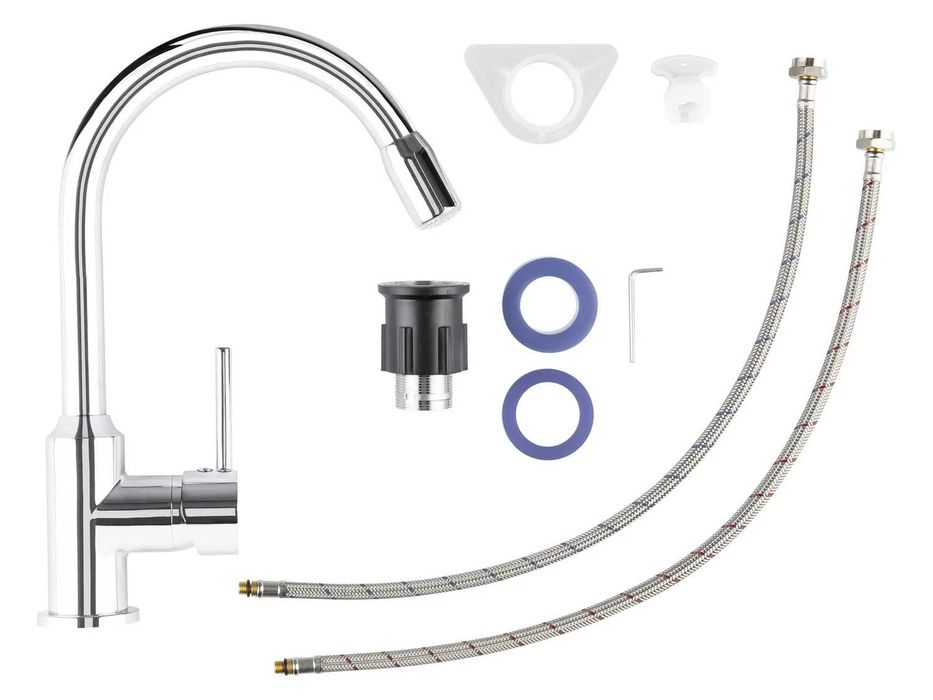 LED смесител за кухненска мивка въртящ се на 360 Хром Черен