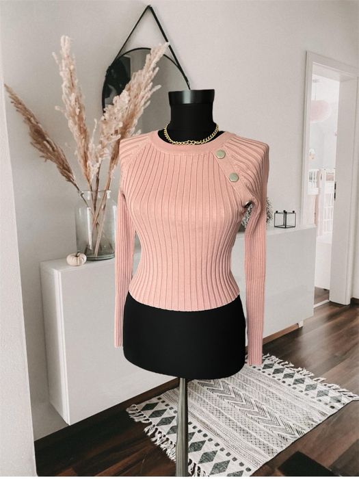 Bluza pulover roz pudrat cu aplicatii aurii