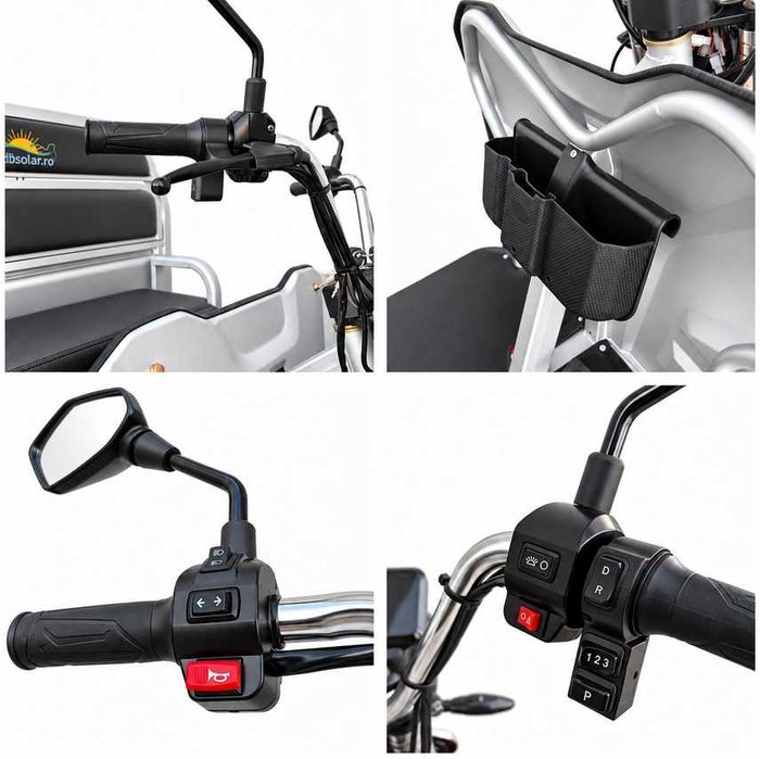 Triciclu Electric 1500W cu CIV Baterie 20Ah Cargo TUK TUK Bena Basculabila 2 Locuri