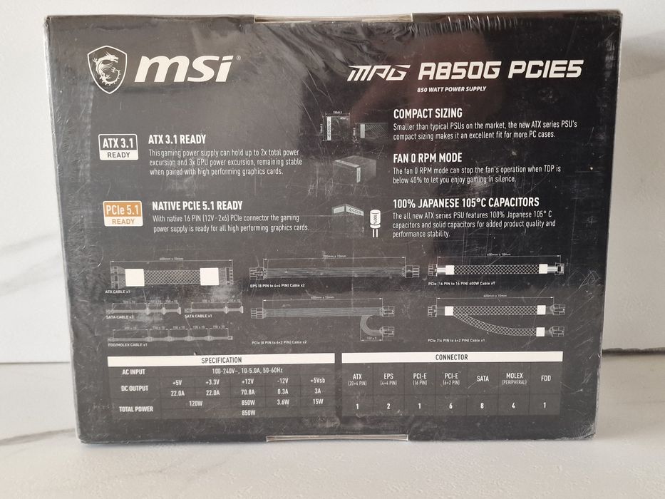 Sursa MSI MPG A850G PCIE5, 80+ Gold, 850W ATX Full Modulara