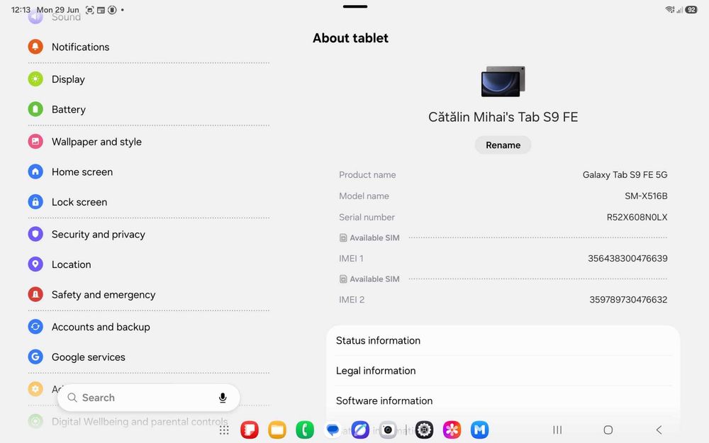 Tableta Samsung Galaxy Tab S9 FE 5G 8GB/256GB + Husa + Tastatură Originală - NOU - Factură + GARANTIE