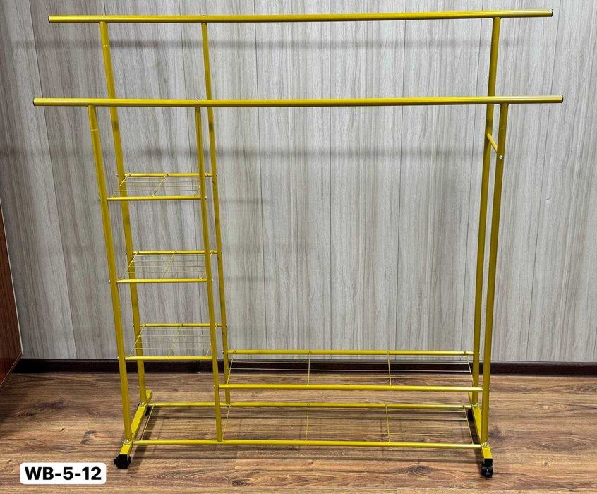 Металлическая напольная вешалка для одежды, с обувницей