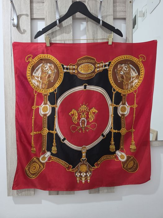 Eșarfă Vintage Equestrian Print Silk Scarf Red and Black