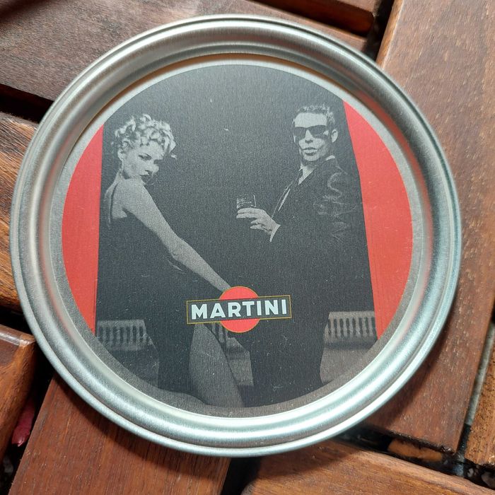 MARTINI  голяма посребрена коктейлна лъжица и брандирани подложки