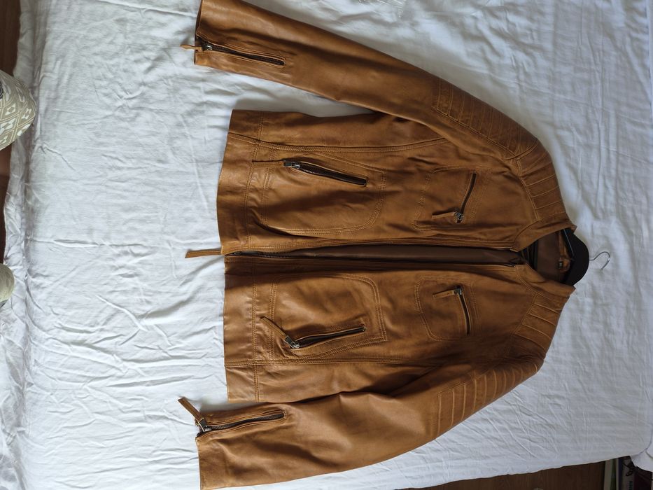 Men's leather jacket biker TR36 B cognac Versano L / XL
