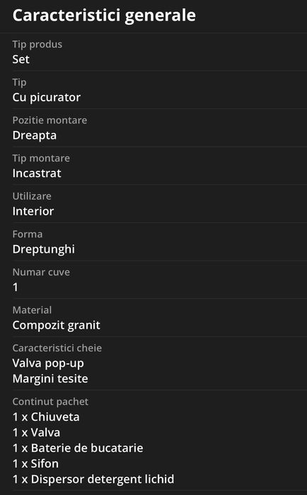Chiuveta bucatarie granit Pyramis Cristal