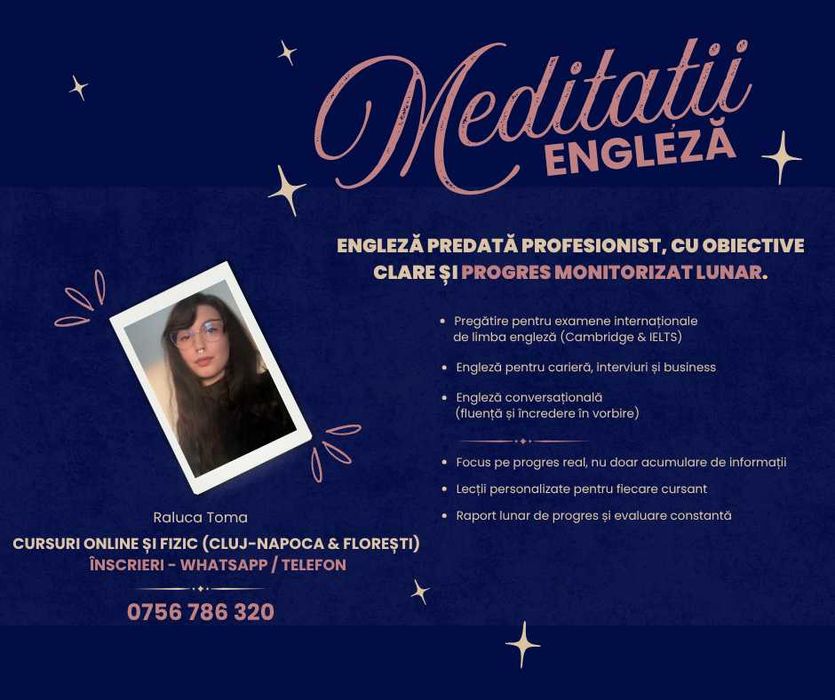 Meditații la limba engleză (Cluj-Napoca, Florești & online)